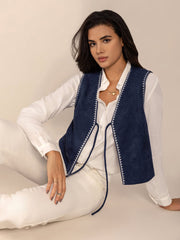 Tied Contrast Trim Vest - Trendsi