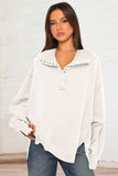Exposed Seam Side Slit Long Sleeve Sweatshirt - Trendsi - Flyclothing LLC