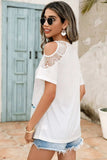 Lace Detail Round Neck Cold Shoulder Blouse - Trendsi - Flyclothing LLC