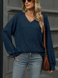 V-Neck Long Sleeve T-Shirt - Trendsi - Flyclothing LLC