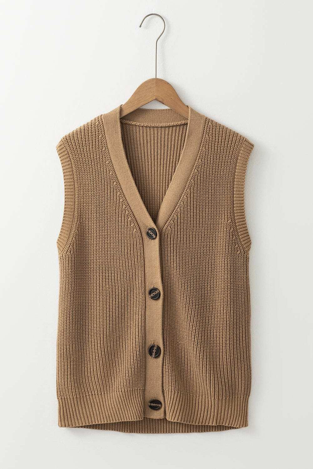 Button Up V-Neck Sweater Vest - Trendsi - Flyclothing LLC