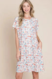 BOMBOM Printed Round Neck Short Sleeve Tee Dress - Trendsi