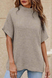 Mock Neck Short Sleeve Sweater - Trendsi - Flyclothing LLC