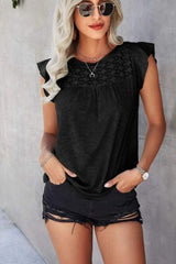 Ruffled Round Neck Cap Sleeve T-Shirt - Trendsi