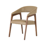 31" Taupe And Brown Faux Leather Curved Back Dining Arm Chair - Homeroots