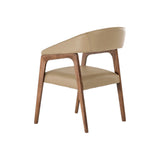 31" Taupe And Brown Faux Leather Curved Back Dining Arm Chair - Homeroots