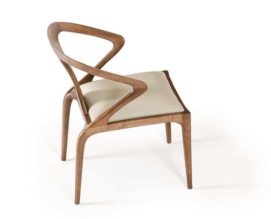 White And Brown Upholstered Faux Leather Curved Back Dining Side Chair - Homeroots - Flyclothing LLC