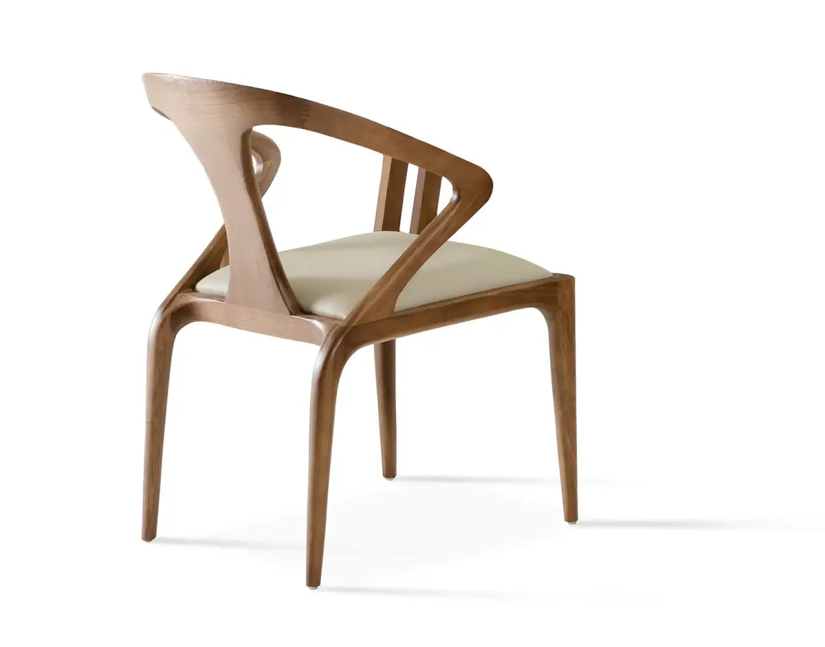White And Brown Upholstered Faux Leather Curved Back Dining Side Chair - Homeroots - Flyclothing LLC