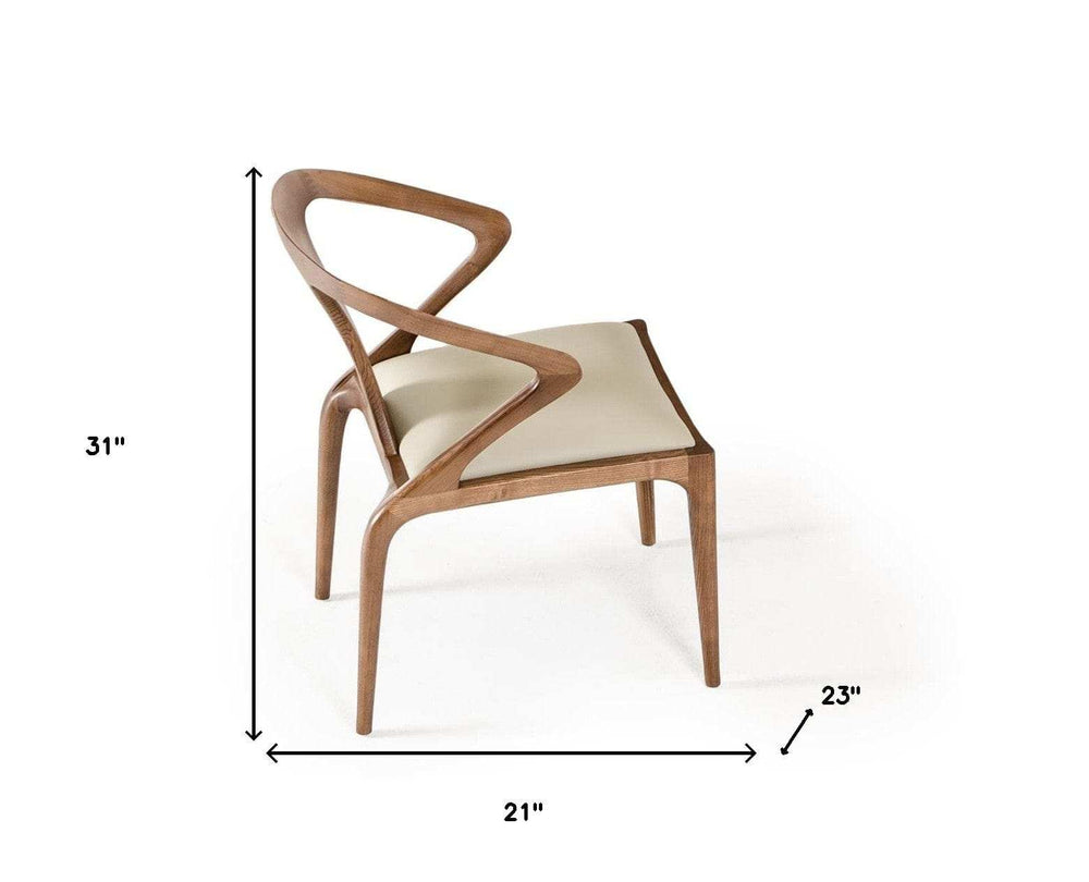 White And Brown Upholstered Faux Leather Curved Back Dining Side Chair - Homeroots - Flyclothing LLC