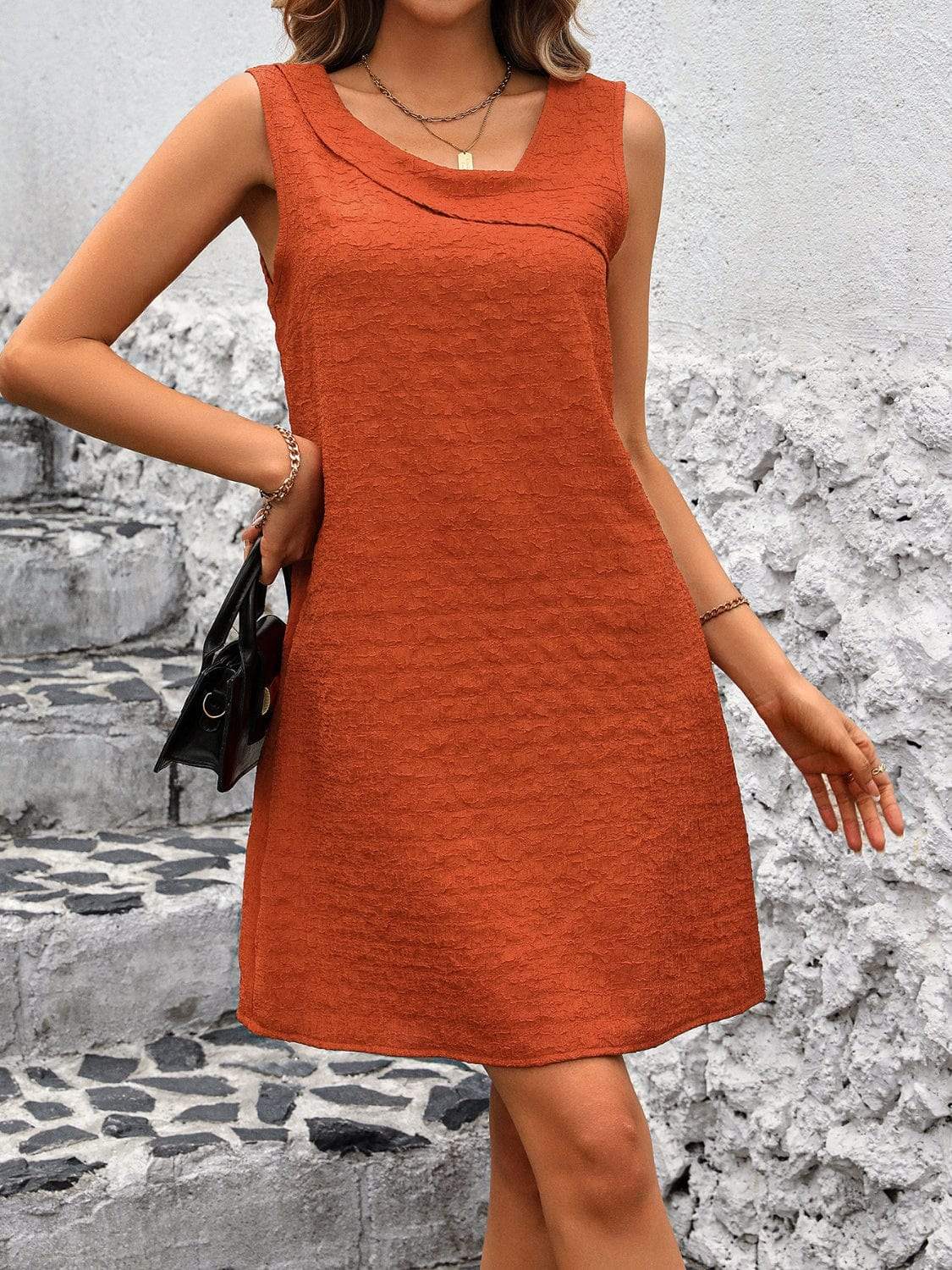 Asymmetrical Neck Sleeveless Mini Dress - Trendsi - Flyclothing LLC