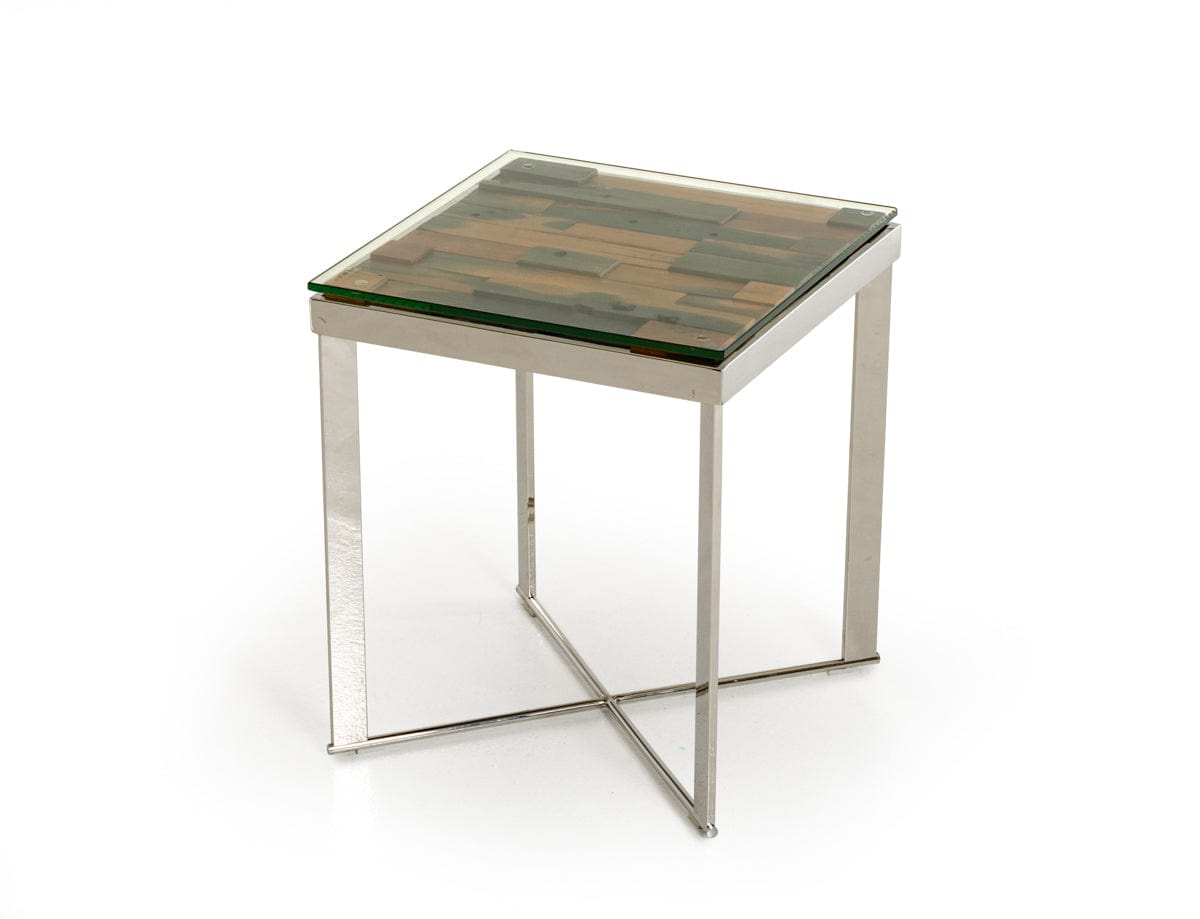 22" Silver And Brown Glass Square End Table - Homeroots - Flyclothing LLC