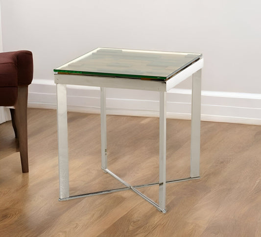22" Silver And Brown Glass Square End Table - Homeroots