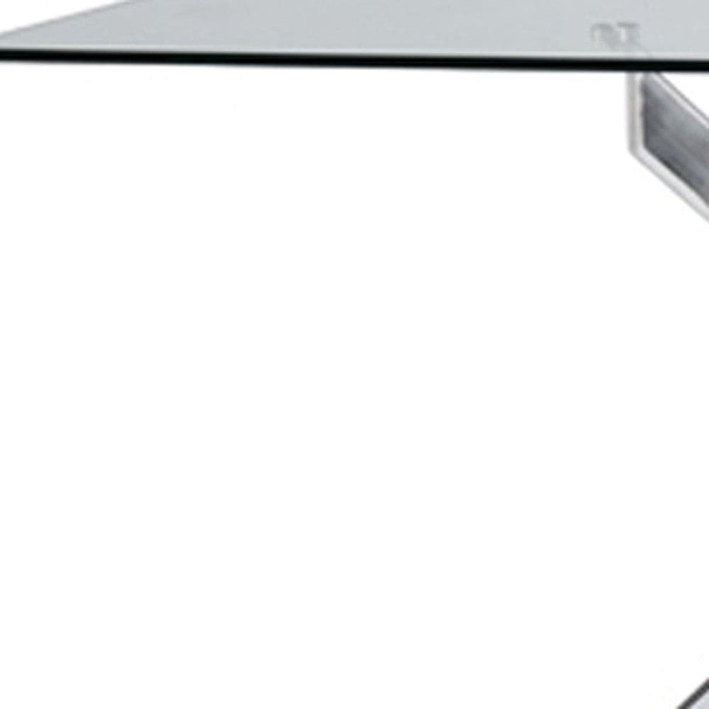 63" Clear And Silver Glass And Stainless Steel Pedestal Base Dining Table - Homeroots - Flyclothing LLC