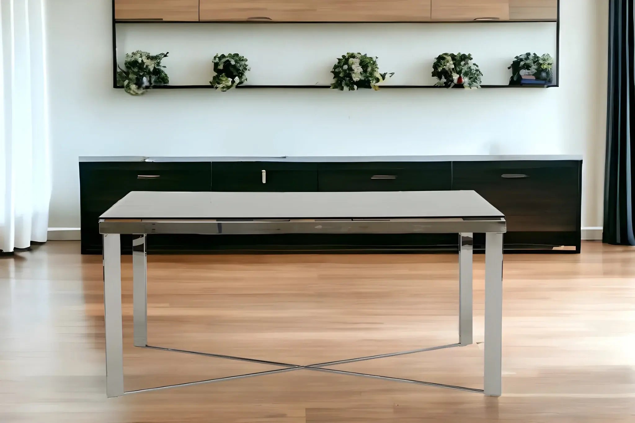 80" Clear And Silver Solid Wood And Stainless Steel Trestle Base Dining Table - Homeroots - Flyclothing LLC