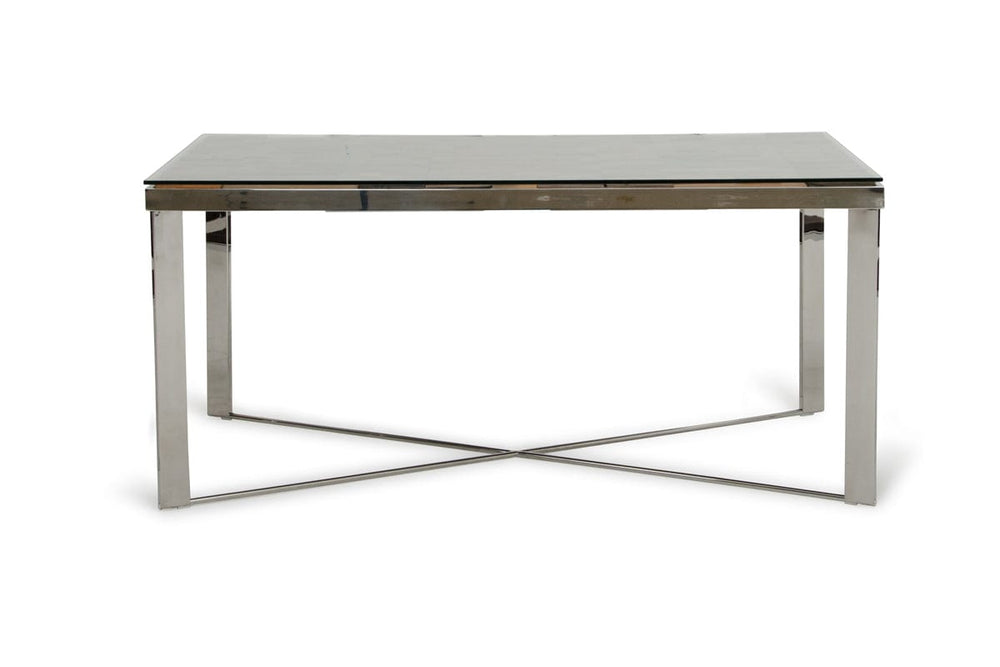 80" Clear And Silver Solid Wood And Stainless Steel Trestle Base Dining Table - Homeroots - Flyclothing LLC