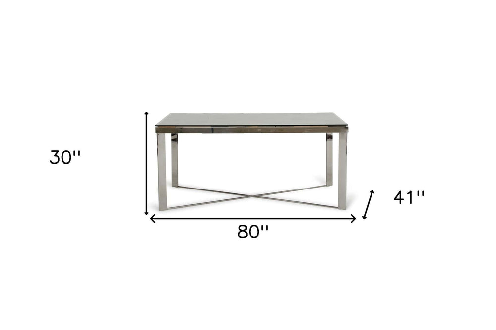 80" Clear And Silver Solid Wood And Stainless Steel Trestle Base Dining Table - Homeroots - Flyclothing LLC