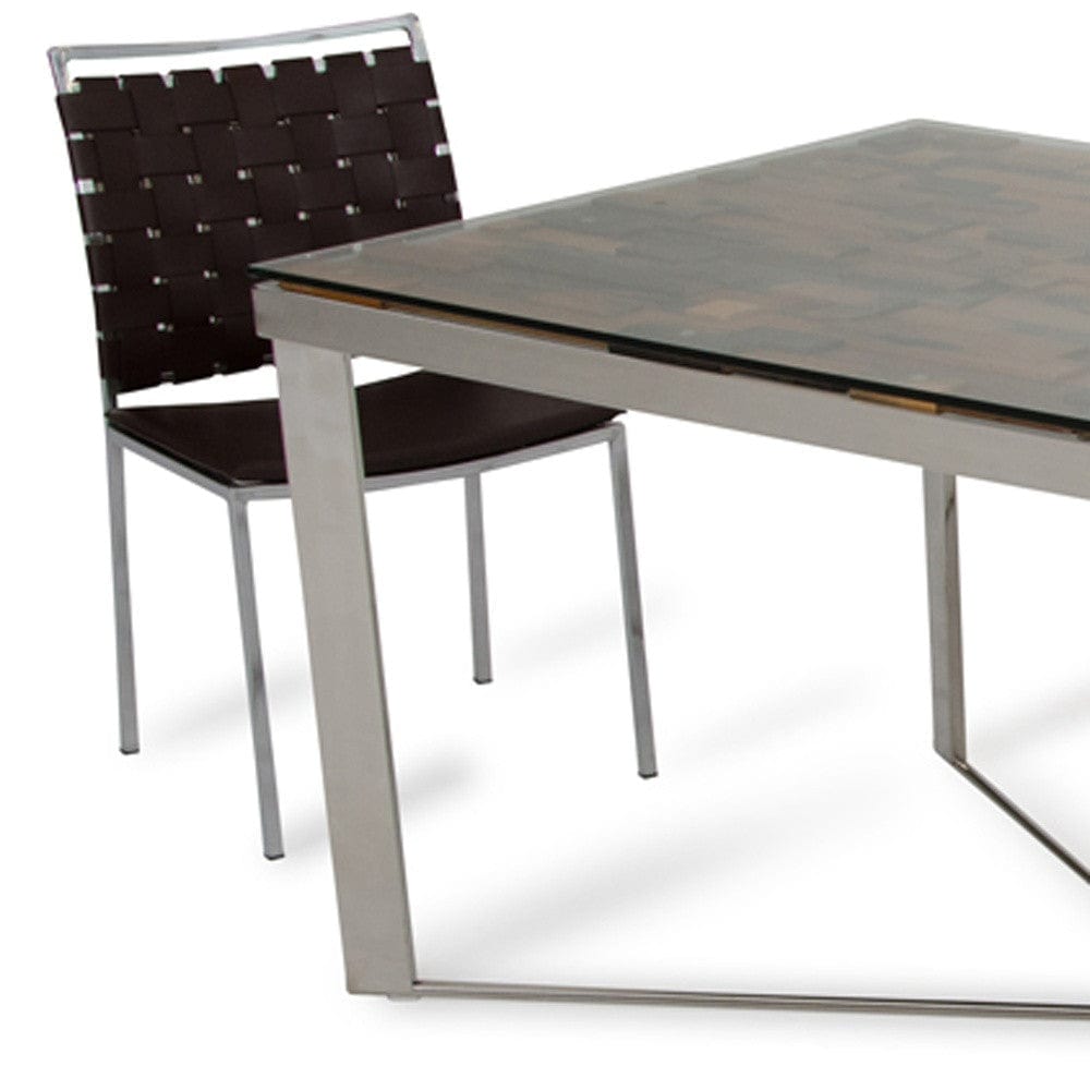 80" Clear And Silver Solid Wood And Stainless Steel Trestle Base Dining Table - Homeroots - Flyclothing LLC