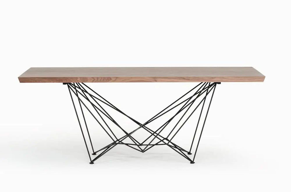 30" Walnut Veneer And Metal Dining Table - Homeroots
