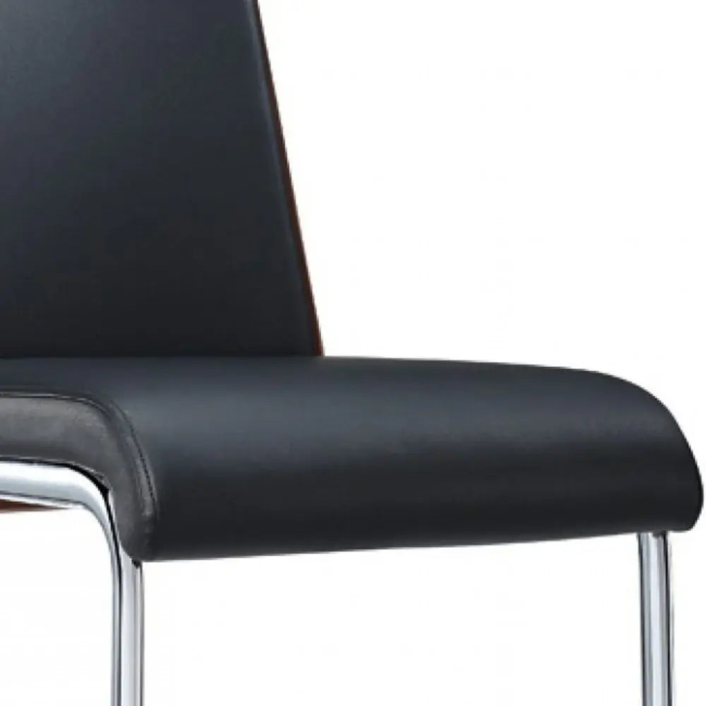 Set of Two Black And Silver Upholstered Faux Leather Dining Parsons Chairs - Homeroots - Flyclothing LLC
