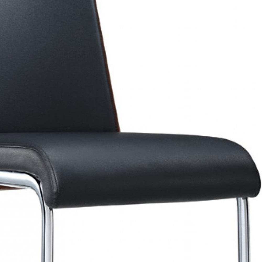 Set of Two Black And Silver Upholstered Faux Leather Dining Parsons Chairs - Homeroots - Flyclothing LLC