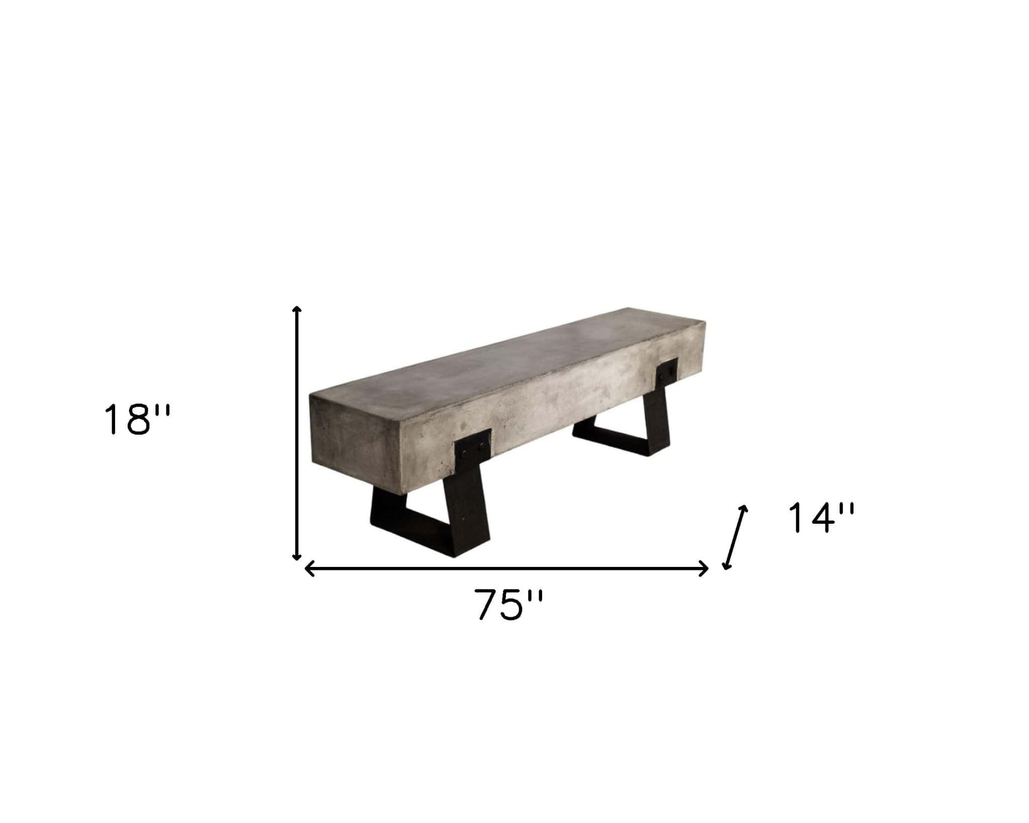 75" Gray and Black Metal and Concrete Indoor Outdoor Bench - Homeroots - Flyclothing LLC