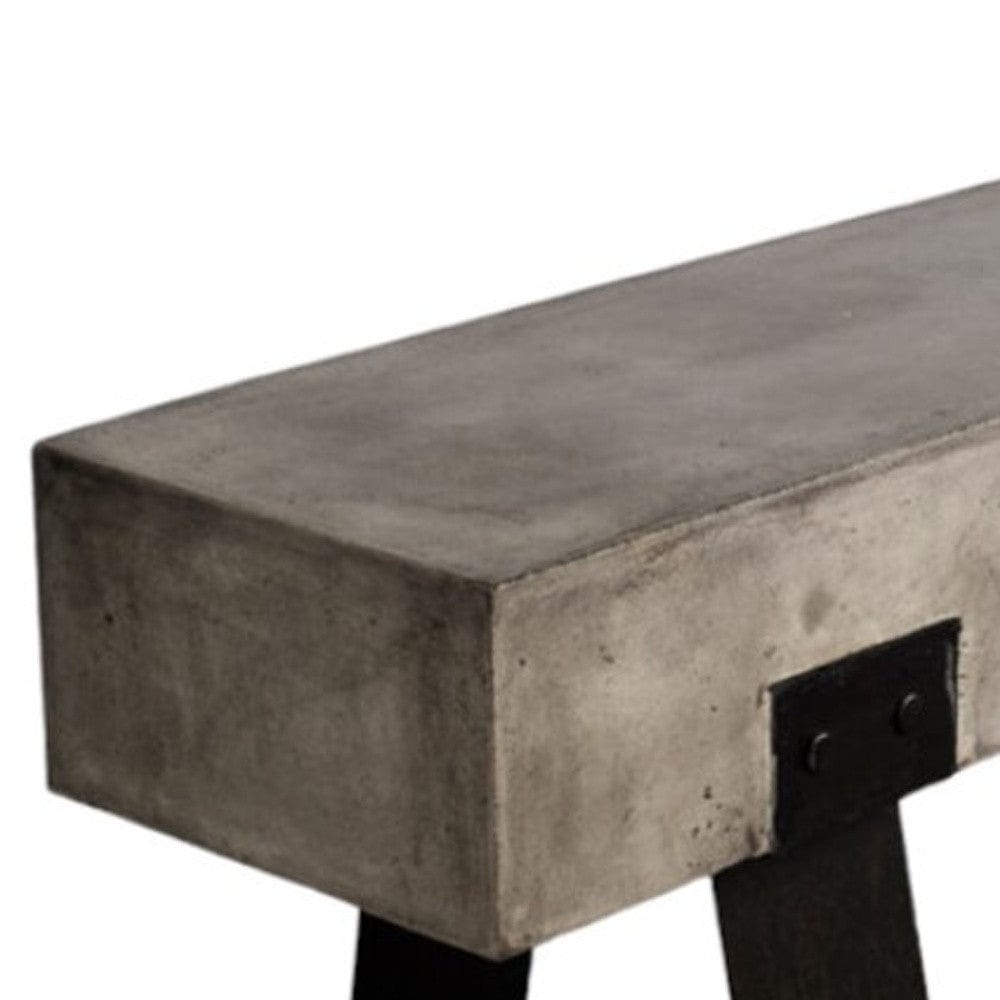 75" Gray and Black Metal and Concrete Indoor Outdoor Bench - Homeroots