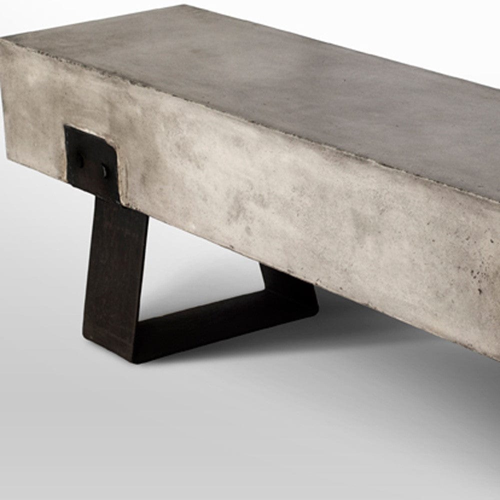 75" Gray and Black Metal and Concrete Indoor Outdoor Bench - Homeroots