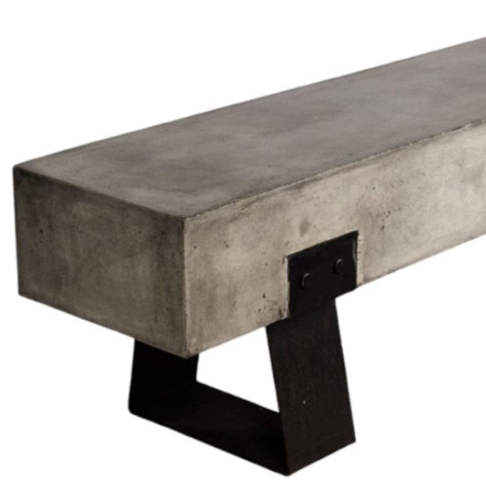 75" Gray and Black Metal and Concrete Indoor Outdoor Bench - Homeroots