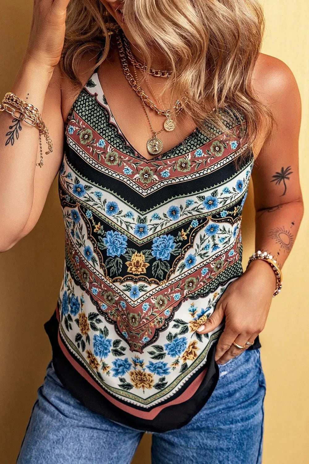 Mixed Floral Chevron Pattern Cami - Trendsi - Flyclothing LLC