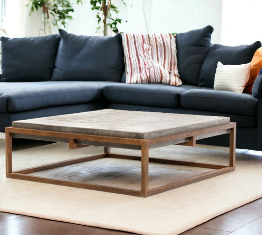 15" Concrete And Metal Coffee Table - Homeroots