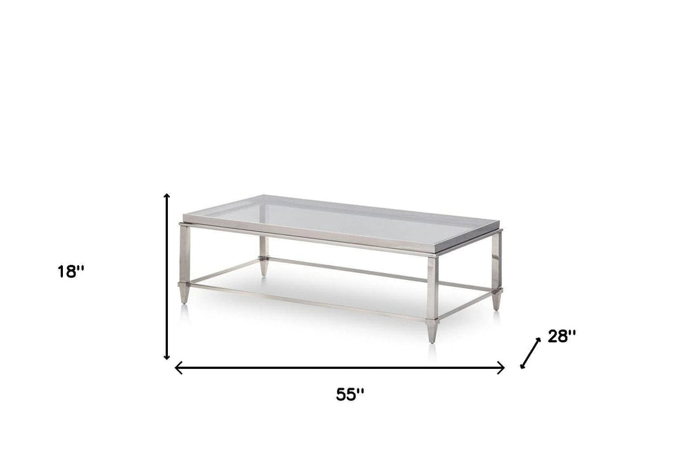 55" Clear And Silver Glass And Steel Coffee Table - Homeroots - Flyclothing LLC