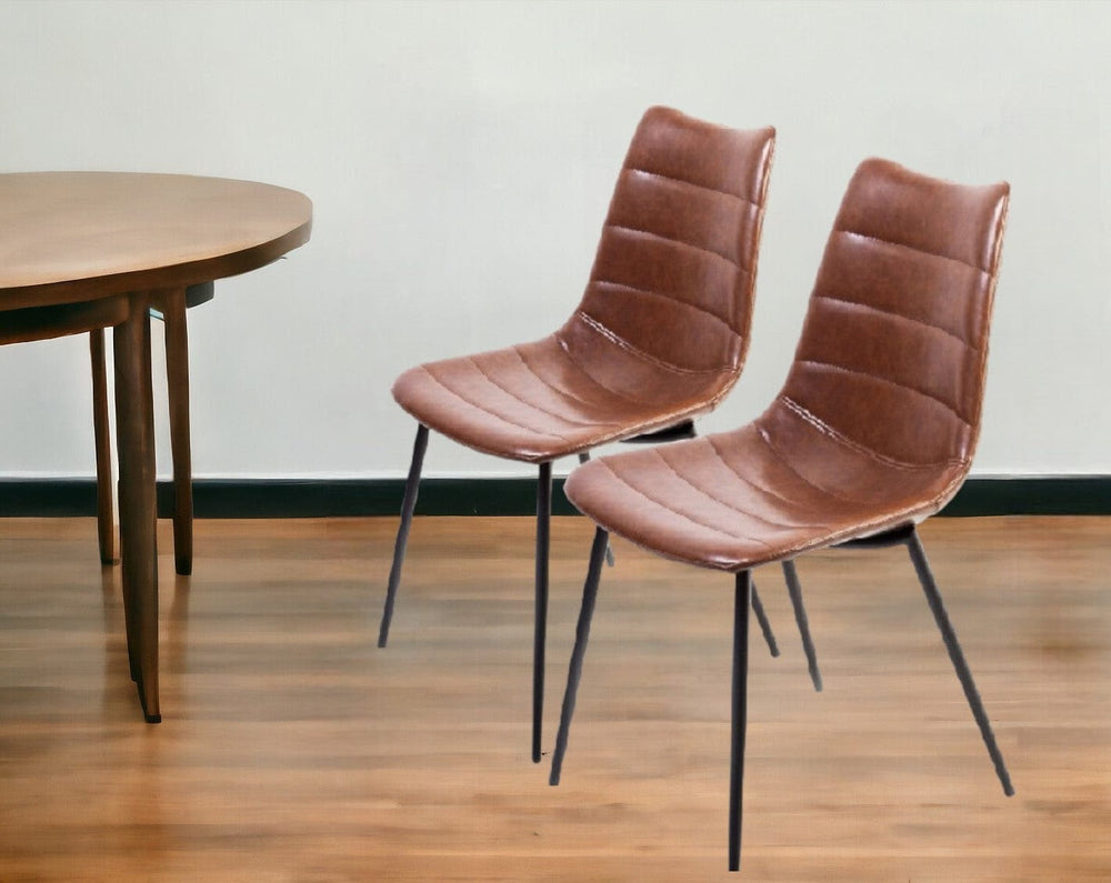 Set of Two Brown And Black Upholstered Faux Leather Dining Parsons Chairs - Homeroots