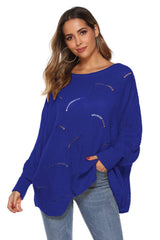 Round Neck Long Sleeve Openwork Sweater - Trendsi - Flyclothing LLC