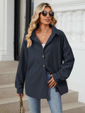 Collared Neck Long Sleeve Dropped Shoulder Shirt - Trendsi - Flyclothing LLC