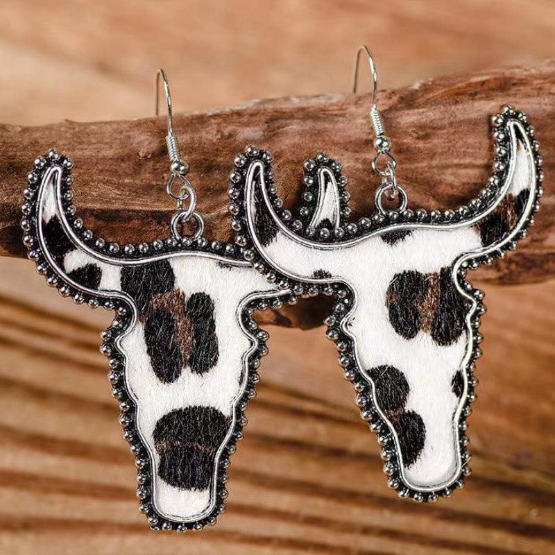 Alloy Animal Print Cow Head Earrings - Trendsi