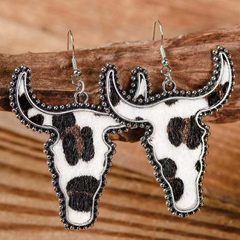 Alloy Animal Print Cow Head Earrings - Trendsi - Flyclothing LLC
