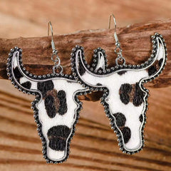 Alloy Animal Print Cow Head Earrings - Trendsi