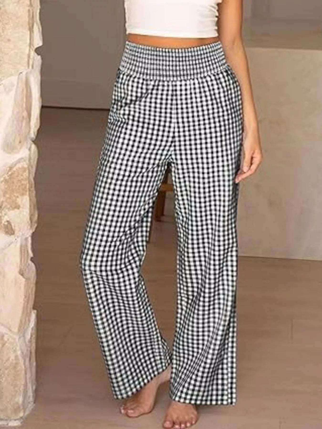 Gingham Wide-Leg Pants - Trendsi - Flyclothing LLC