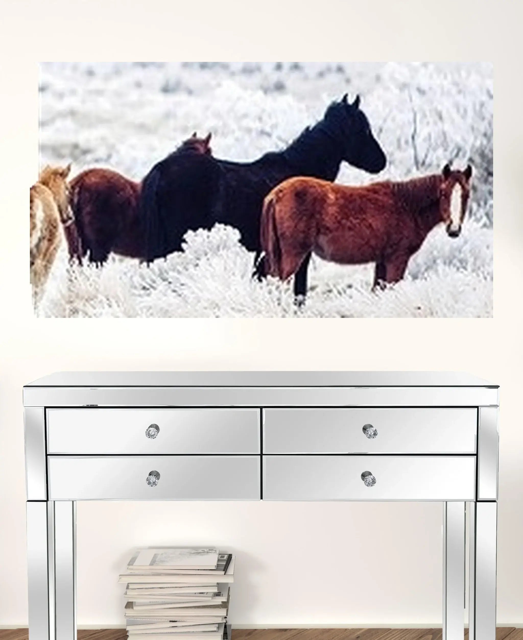 24" Multicolor Canvas 3 Horizontal Panels Horses Photo - Homeroots - Flyclothing LLC