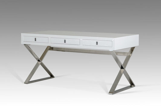 21" White Crocodile Mdf And Steel Desk - Homeroots