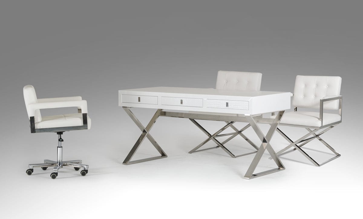 21" White Crocodile Mdf And Steel Desk - Homeroots