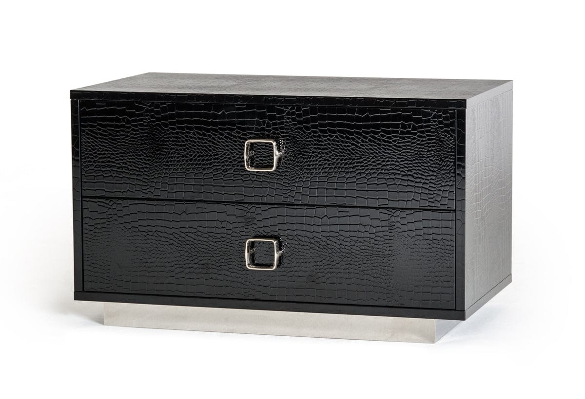 Croc Black Lacquer Faux Crocodile 2 Drawer Nightstand - Homeroots