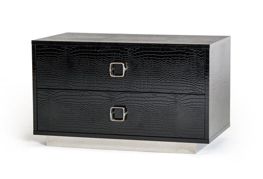 Croc Black Lacquer Faux Crocodile 2 Drawer Nightstand - Homeroots