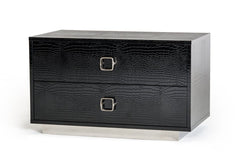 Croc Black Lacquer Faux Crocodile 2 Drawer Nightstand - Homeroots