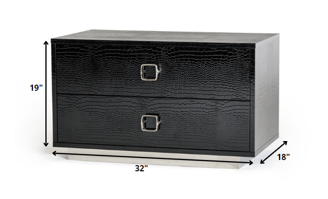 Croc Black Lacquer Faux Crocodile 2 Drawer Nightstand - Homeroots