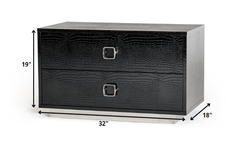 Croc Black Lacquer Faux Crocodile 2 Drawer Nightstand - Homeroots