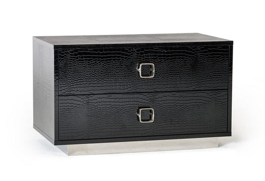 Croc Black Lacquer Faux Crocodile 2 Drawer Nightstand - Homeroots
