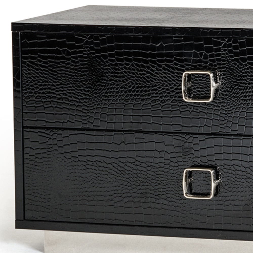 Croc Black Lacquer Faux Crocodile 2 Drawer Nightstand - Homeroots