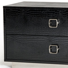 Croc Black Lacquer Faux Crocodile 2 Drawer Nightstand - Homeroots