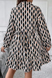 Plus Size Printed Johnny Collar Long Sleeve Dress - Trendsi